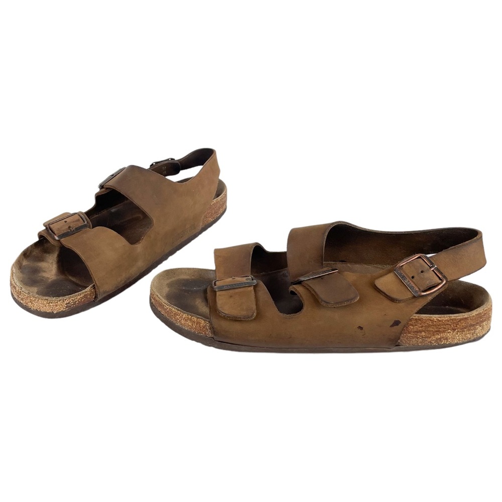 Birkenstock Mens Milano Brown Leather Buckle Straps Slingback Sandals Sz 10 / 43